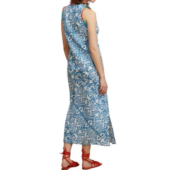 NEW LISA CORTI cheack dress with damask print in blue print - Picture 2 of 4